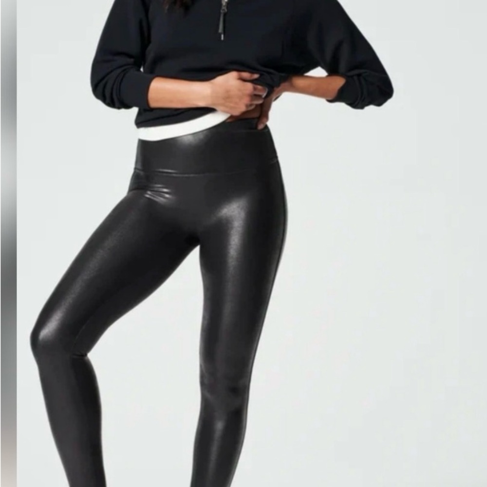 SPANX -Rise Black Faux-Leather Leggings